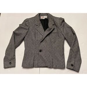 PEABODY HOUSE Blazer Jacket Womens Jrs Sz 7/8 Herringbone Tweed Black Gray Vtg
